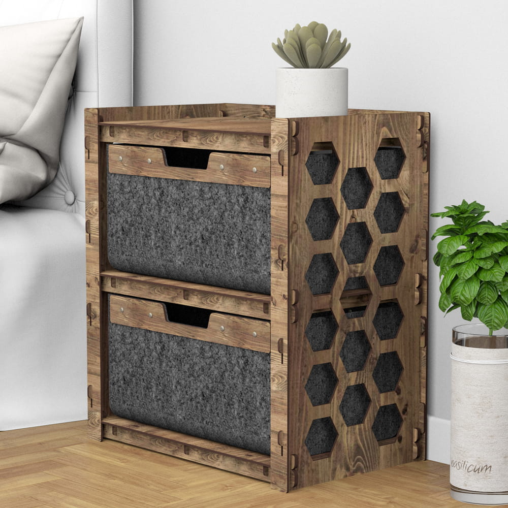Hexagonica Прикроватная Тумба Honeycomb на 2 ящика черные корзинки 2В (600В х 528Ш х 345Г)