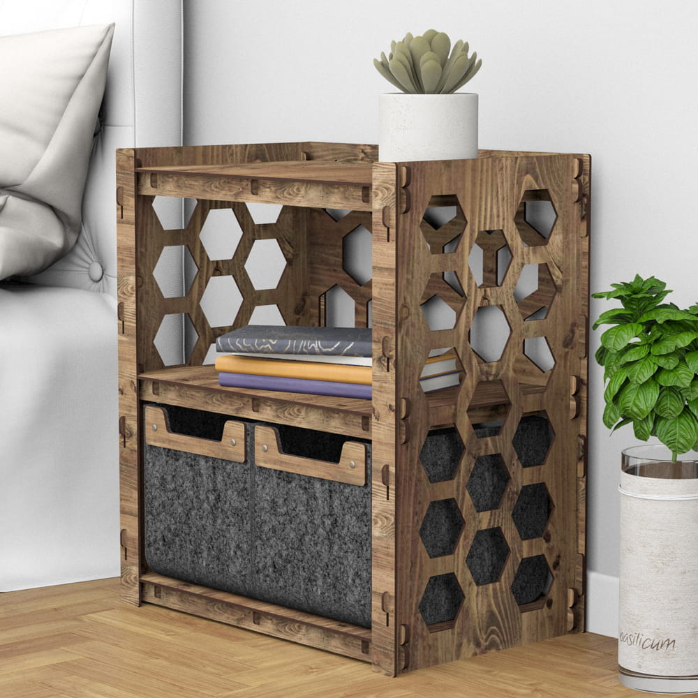 Hexagonica Прикроватная Тумба Honeycomb на 2 ящика черные корзинки 2М (600В х 528Ш х 345Г)