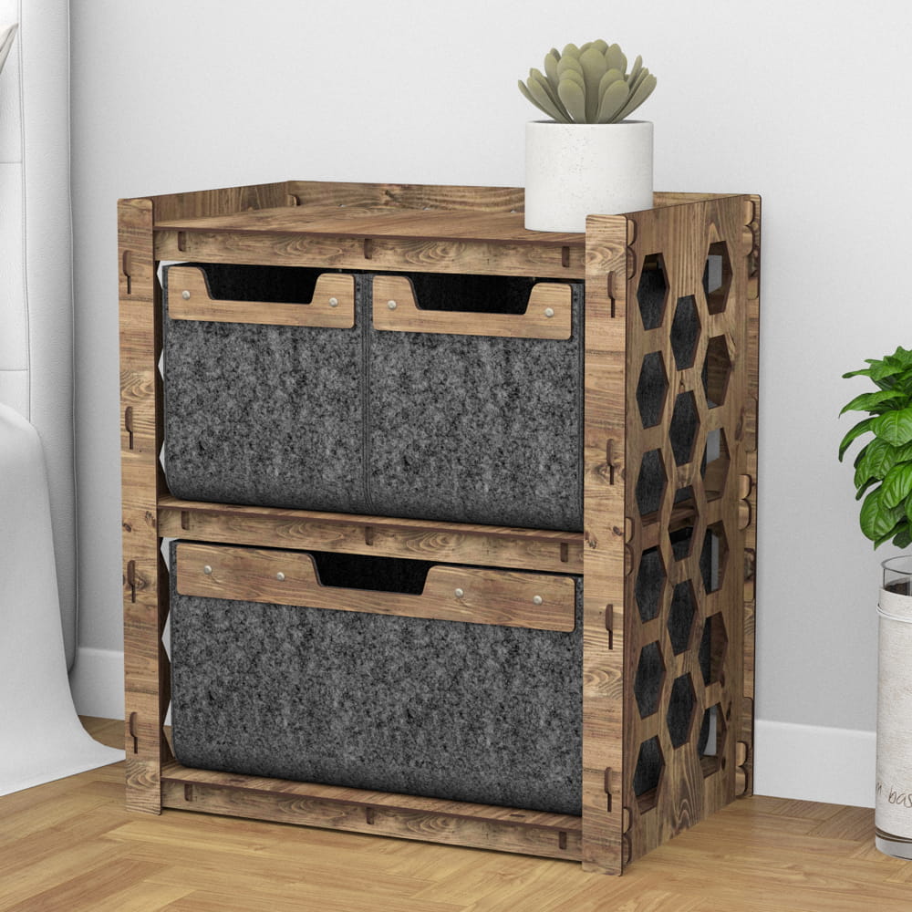 Hexagonica Прикроватная Тумба Honeycomb на 3 ящика черные корзинки 2М+1В (600В х 528Ш х 345Г)