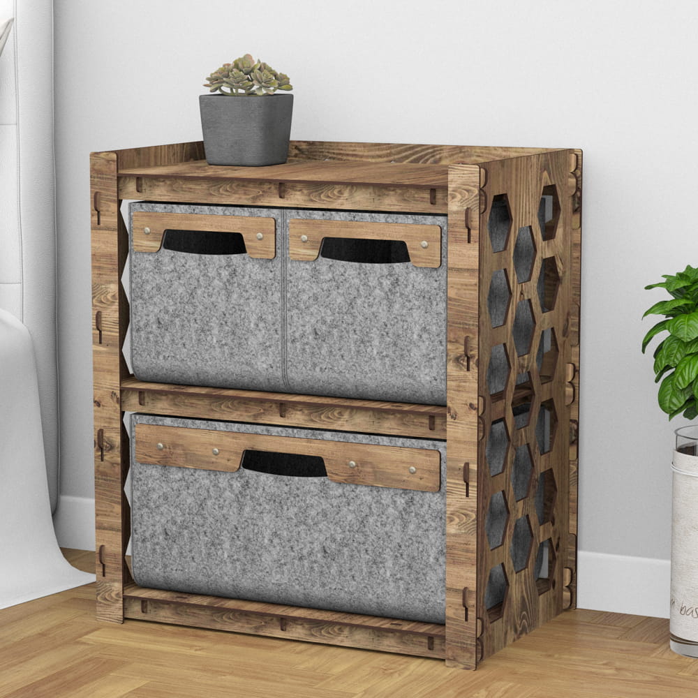 Hexagonica Прикроватная Тумба Honeycomb на 3 ящика серые корзинки 2М+1В (600В х 528Ш х 345Г)