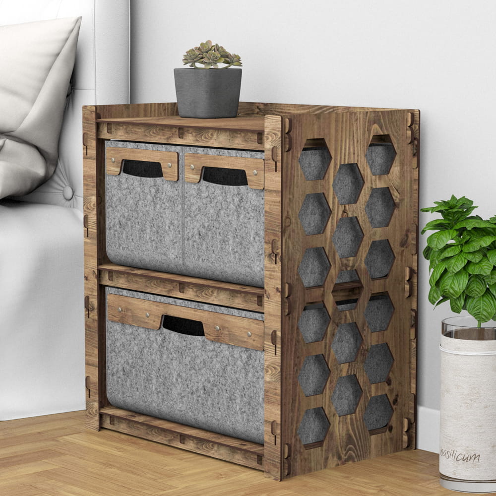 Hexagonica Прикроватная Тумба Honeycomb на 3 ящика серые корзинки 2М+1В (600В х 528Ш х 345Г)