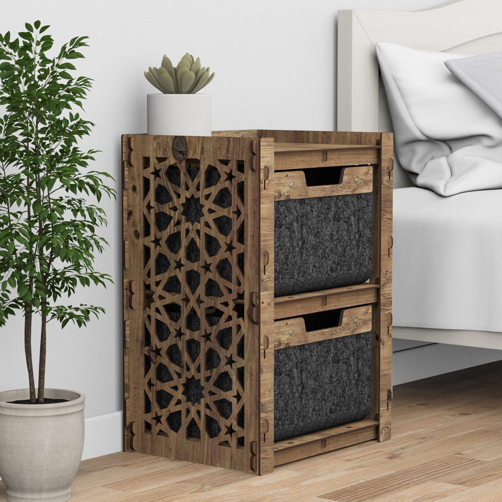 Hexagonica Прикроватная Тумба Arabic на 2 ящика черные корзинки 2В (600В х 413Ш х 345Г)