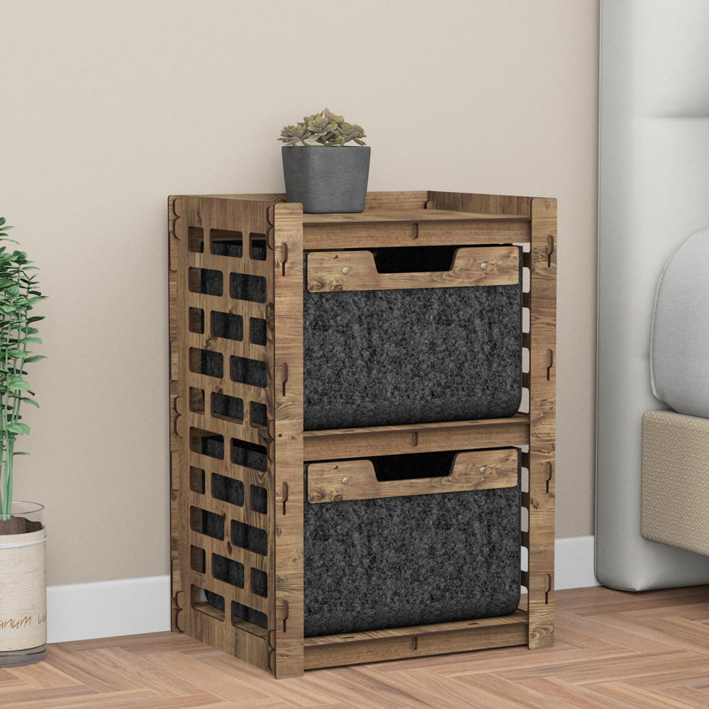 Hexagonica Прикроватная Тумба Brickwall на 2 ящика черные корзинки 2В (600В х 413Ш х 345Г)