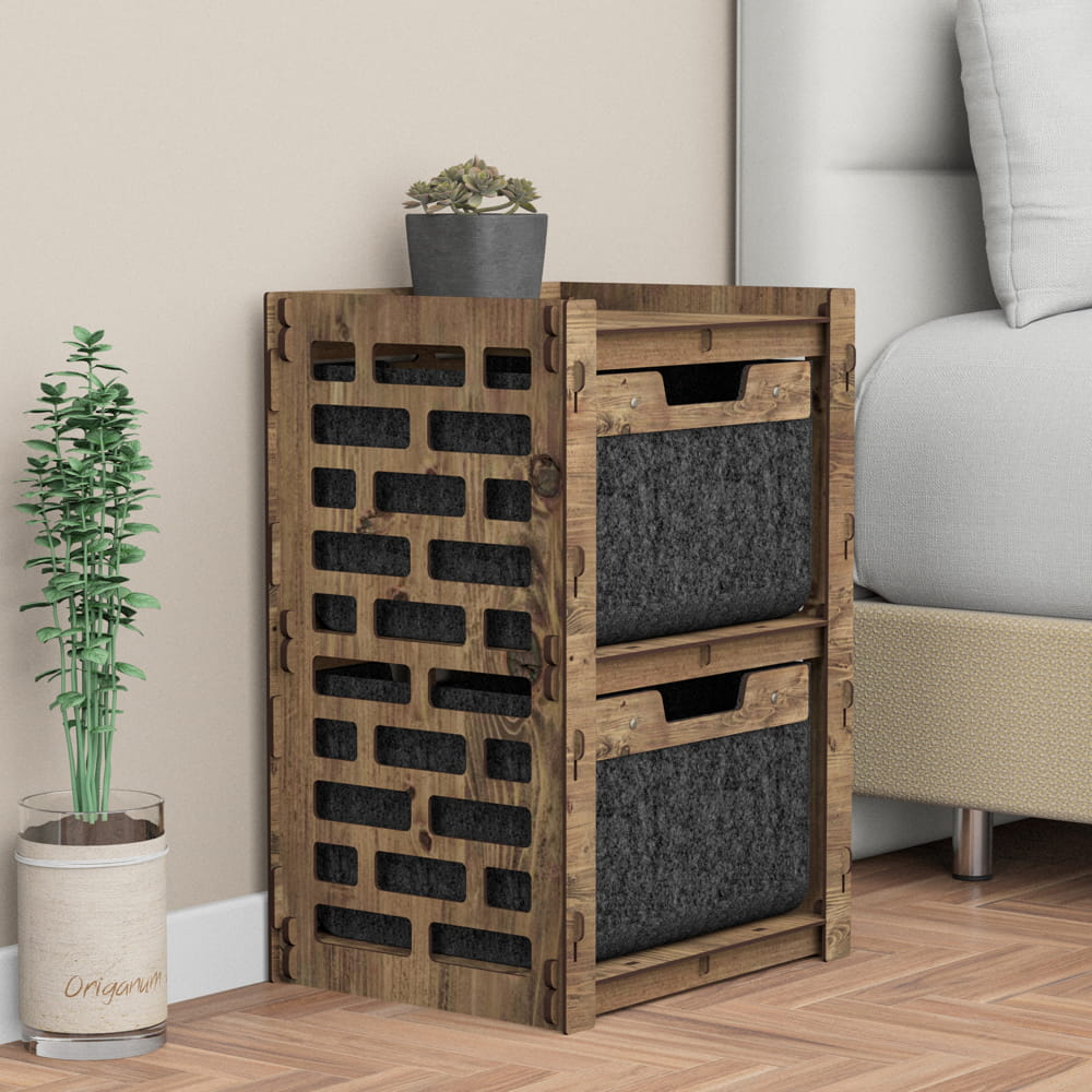 Hexagonica Прикроватная Тумба Brickwall на 2 ящика черные корзинки 2В (600В х 413Ш х 345Г)