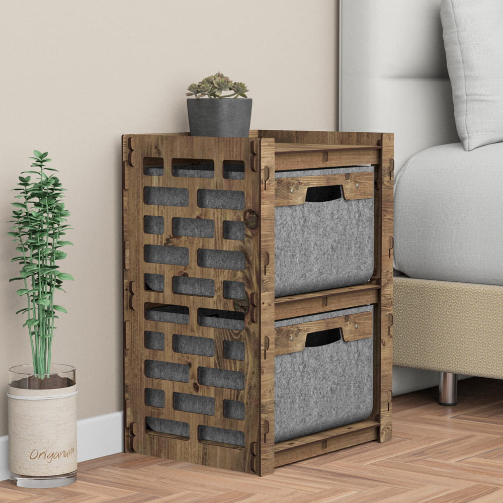 Hexagonica Прикроватная Тумба Brickwall на 2 ящика серые корзинки 2В (600В х 413Ш х 345Г)