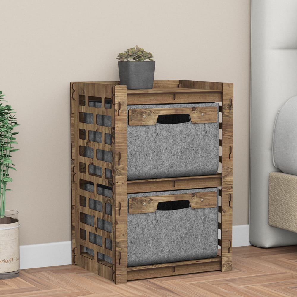 Hexagonica Прикроватная Тумба Brickwall на 2 ящика серые корзинки 2В (600В х 413Ш х 345Г)
