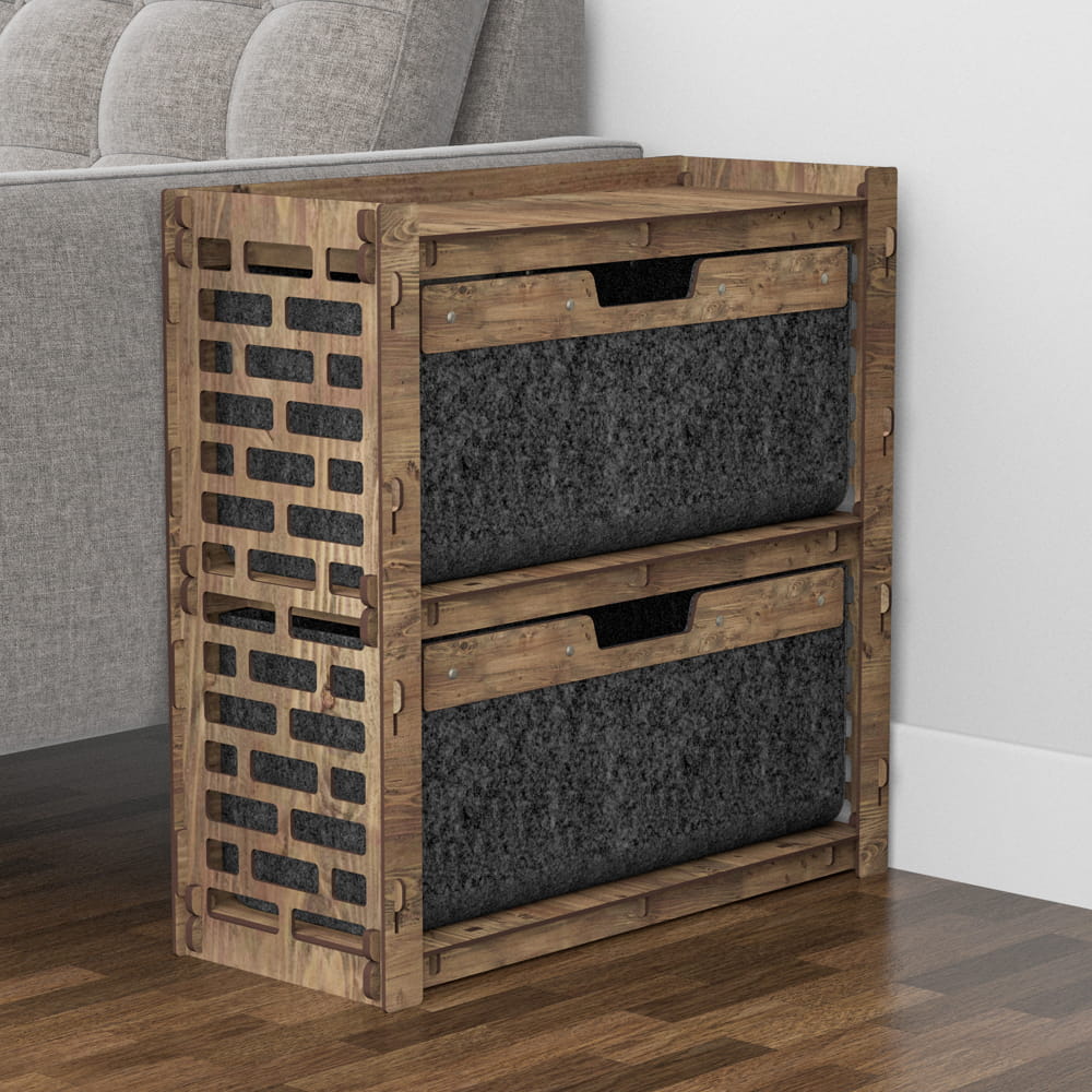 Hexagonica Прикроватная Тумба Brickwall на 2 ящика черные корзинки 2В (600В х 600Ш х 254Г)