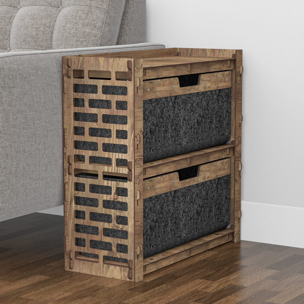 Hexagonica Прикроватная Тумба Brickwall на 2 ящика черные корзинки 2В (600В х 600Ш х 254Г)