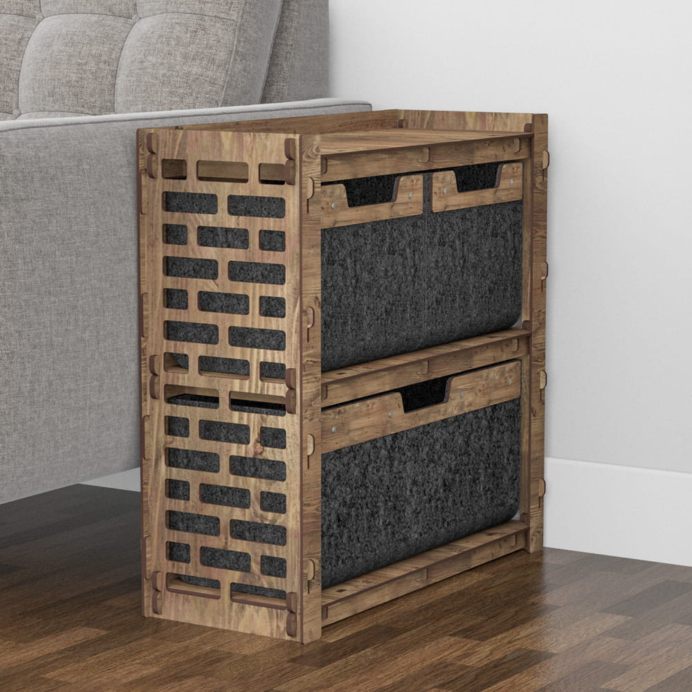 Hexagonica Прикроватная Тумба Brickwall на 3 ящика черные корзинки 2М+1В (600В х 600Ш х 254Г)