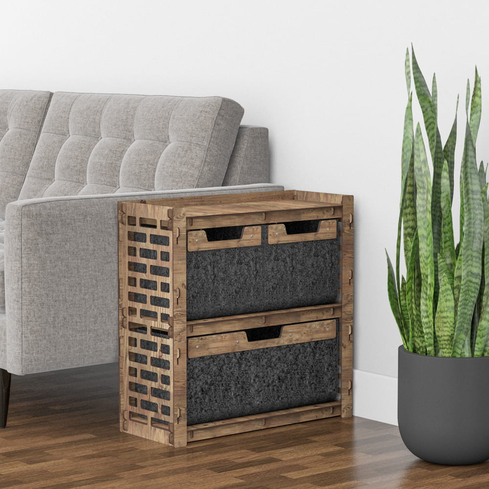 Hexagonica Прикроватная Тумба Brickwall на 3 ящика черные корзинки 2М+1В (600В х 600Ш х 254Г)