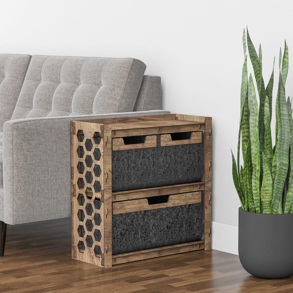 Hexagonica Прикроватная Тумба Honeycomb на 3 ящика черные корзинки 2М+1В (600В х 600Ш х 254Г)