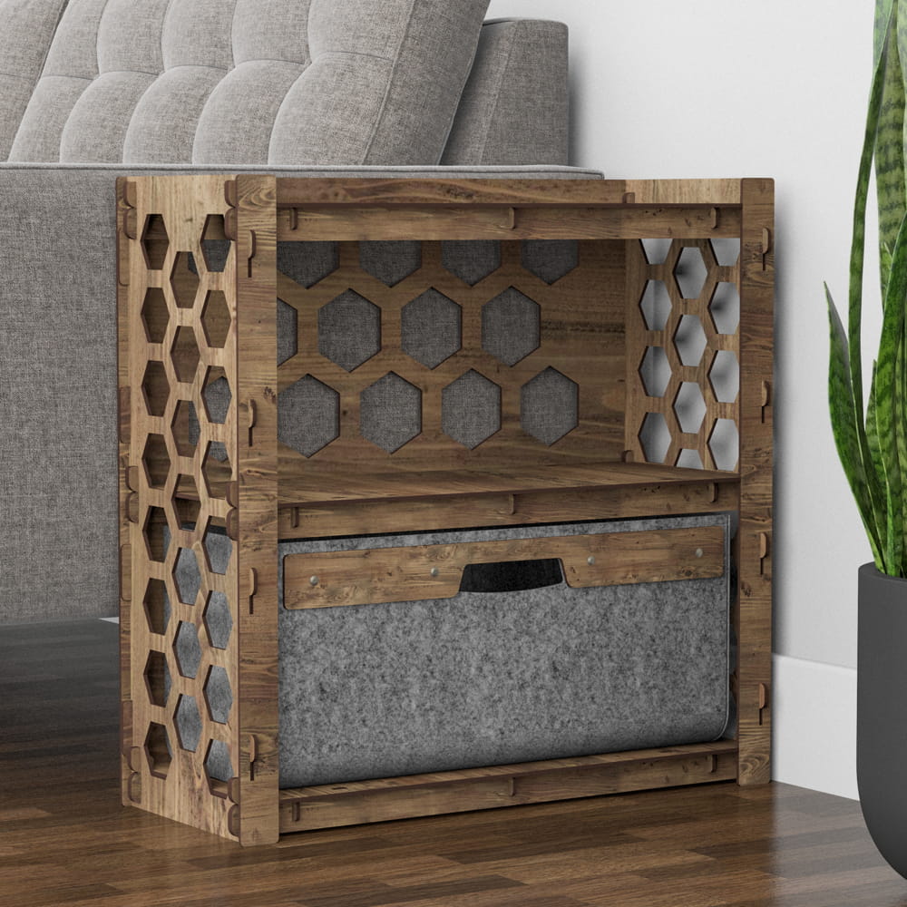 Hexagonica Прикроватная Тумба Honeycomb с серым ящиком 1В (600В х 600Ш х 254Г)