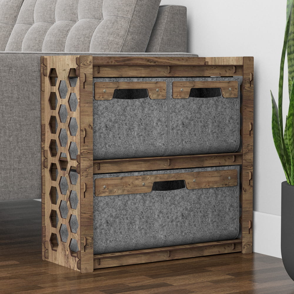 Hexagonica Прикроватная Тумба Honeycomb на 3 ящика серые корзинки 2М+1В (600В х 600Ш х 254Г)