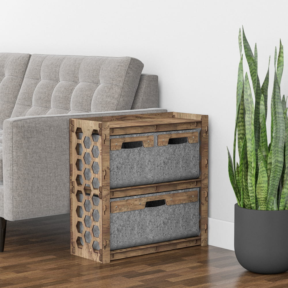 Hexagonica Прикроватная Тумба Honeycomb на 3 ящика серые корзинки 2М+1В (600В х 600Ш х 254Г)