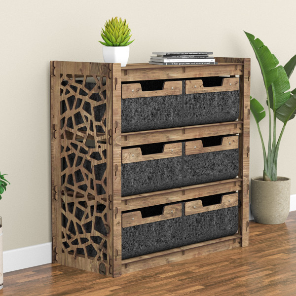 Hexagonica Комод на 6 ящиков черные корзинки Stones 6В (750В х 750Ш х 345Г)