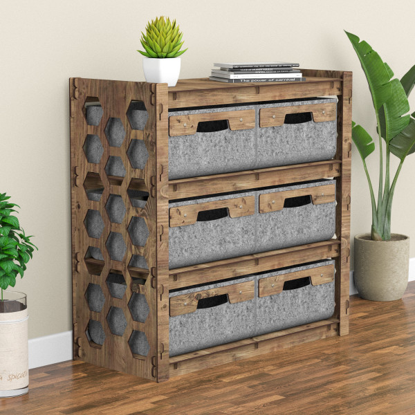 Hexagonica Комод на 6 ящиков серые корзинки Honeycomb 6В (750В х 750Ш х 345Г)
