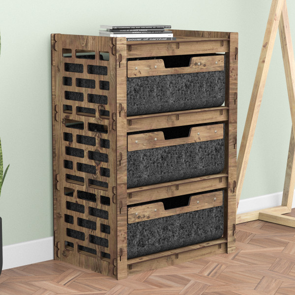 Hexagonica Комод на 3 ящика черные корзинки Brickwall 3В (750В х 528Ш х 345Г)