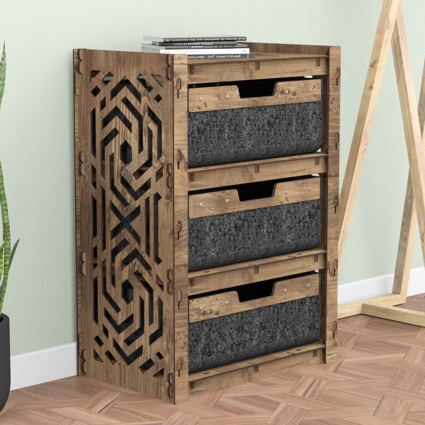 Hexagonica Комод на 3 ящика черные корзинки Chevron 3В (750В х 528Ш х 345Г)