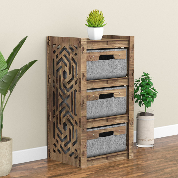 Hexagonica Комод на 3 ящика серые корзинки Chevron 3В (750В х 413Ш х 345Г)