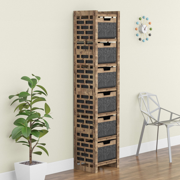Hexagonica Шкаф-пенал Brickwall на 6 ящиков черные корзинки 6В (1800В х 413Ш х 345Г)