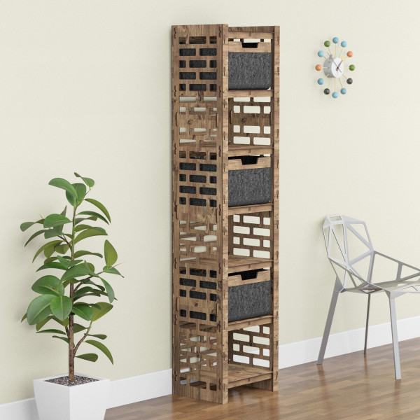 Hexagonica Шкаф-пенал Brickwall на 3 ящика черные корзинки 3В (1800В х 413Ш х 345Г)