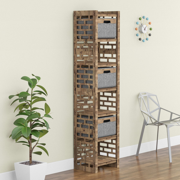 Hexagonica Шкаф-пенал Brickwall на 3 ящика серые корзинки 3В (1800В х 413Ш х 345Г)