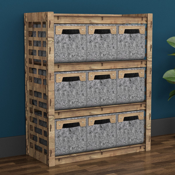 Hexagonica Комод на 9 ящиков серые корзинки Brickwall 9М (900В х 750Ш х 345Г)