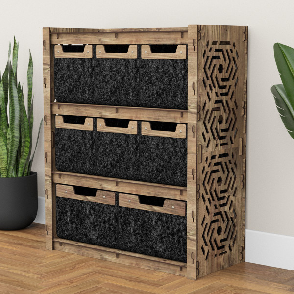 Hexagonica Комод на 8 ящиков черные корзинки Chevron 6М+2В (900В х 750Ш х 345Г)
