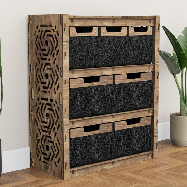 Hexagonica Комод на 7 ящиков черные корзинки Chevron 3М+4В (900В х 750Ш х 345Г)