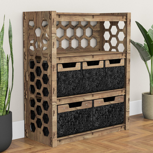Hexagonica Комод на 5 ящиков черные корзинки Honeycomb 3М+2В (900В х 750Ш х 345Г)