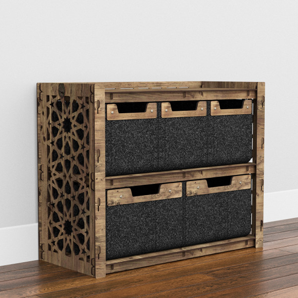 Hexagonica Низький Комод  на 5 шухляд чорні кошики Arabic 3М+2В (600В х 750Ш х 345Г)