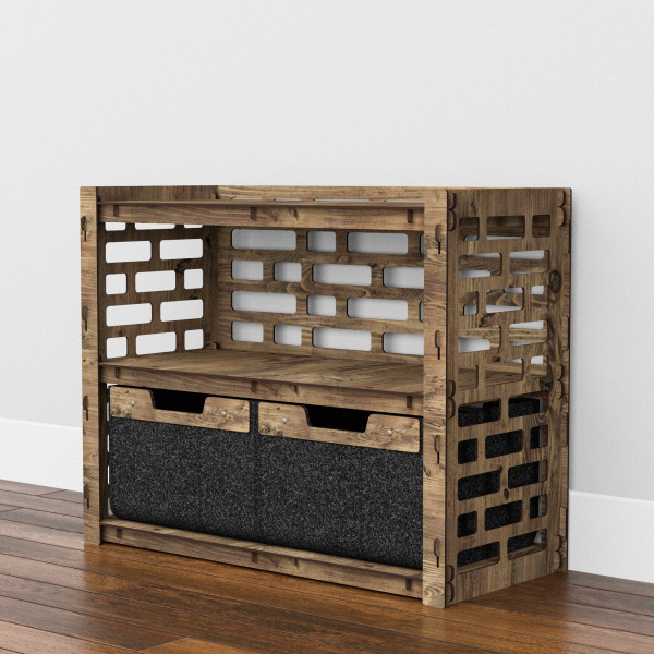 Hexagonica Низкий Комод на 2 ящика черные корзинки Brickwall 2В (600В х 750Ш х 345Г)