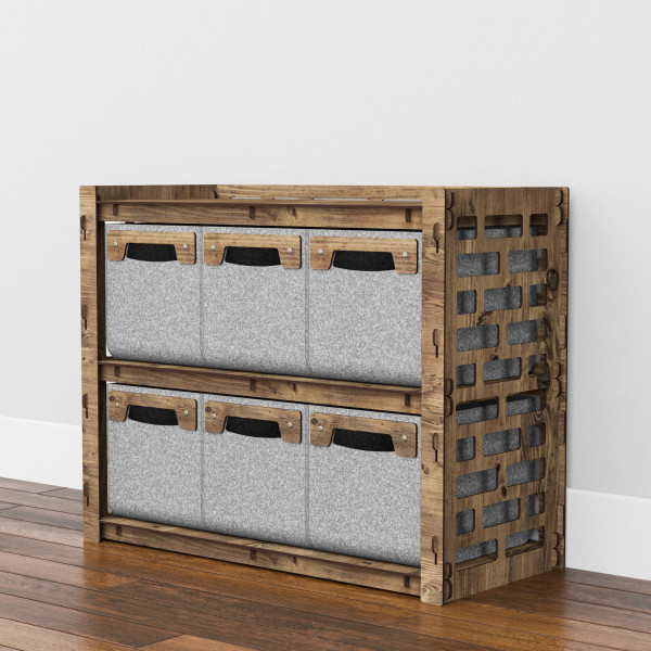 Hexagonica Низкий Комод 6 ящиков серые корзинки Brickwall 6М (600В х 750Ш х 345Г)