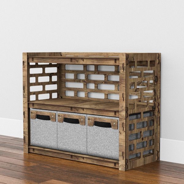 Hexagonica Низкий Комод на 3 ящика серые корзинки Brickwall 3М (600В х 750Ш х 345Г)
