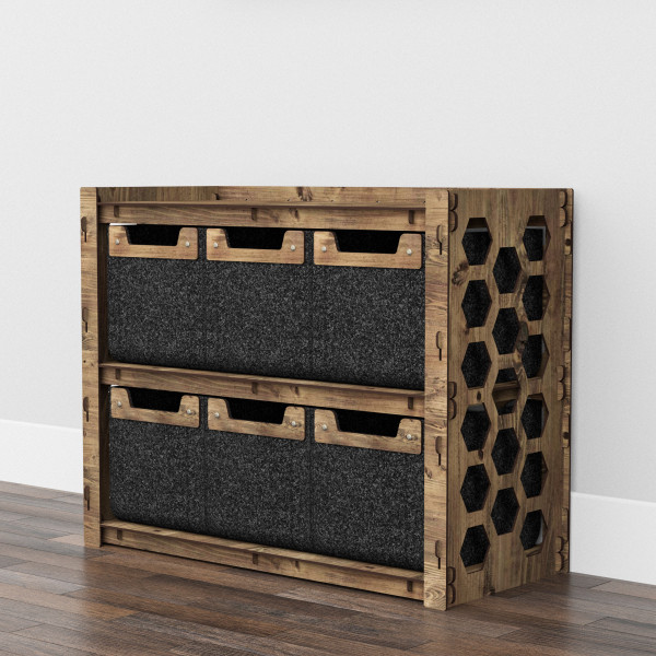 Hexagonica Низький Комод на 6 шухляд чорні кошики Honeycomb 6М (600В х 750Ш х 345Г)