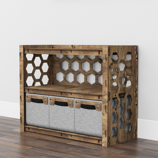 Hexagonica Низкий Комод на 3 ящика серые корзинки Honeycomb 3М (600В х 750Ш х 345Г)