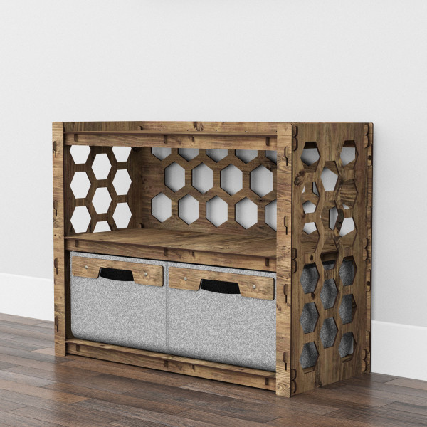 Hexagonica Низкий Комод на 2 ящика серые корзинки Honeycomb 2В (600В х 750Ш х 345Г)