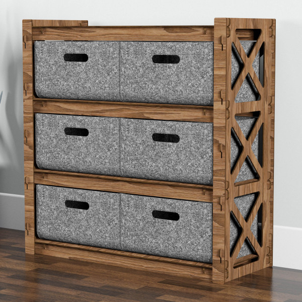 Hexagonica Комод на 6 ящиков серые корзинки Provence 6В (750В х 750Ш х 300Г)