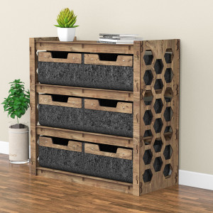 Hexagonica Комод на 6 ящиков черные корзинки Honeycomb 6В (750В х 750Ш х 345Г)
