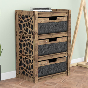Hexagonica Комод на 3 ящика черные корзинки Stones 3В (750В х 528Ш х 345Г)