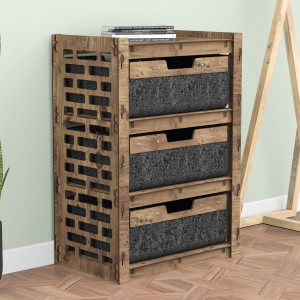 Hexagonica Комод на 3 ящика черные корзинки Brickwall 3В (750В х 528Ш х 345Г)