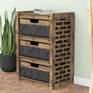Hexagonica Комод на 3 ящика черные корзинки Brickwall 3В (750В х 528Ш х 345Г)