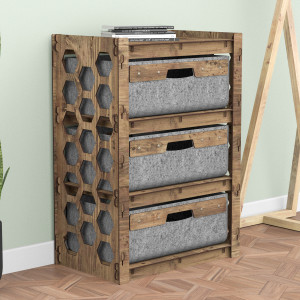 Hexagonica Комод на 3 ящика серые корзинки Honeycomb 3В (750В х 528Ш х 345Г)