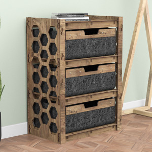 Hexagonica Комод на 3 ящика черные корзинки Honeycomb 3В (750В х 528Ш х 345Г)