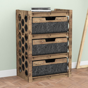 Hexagonica Комод на 3 ящика черные корзинки Honeycomb 3В (750В х 528Ш х 345Г)
