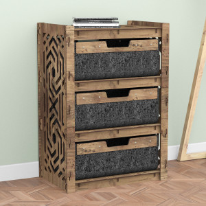 Hexagonica Комод на 3 ящика черные корзинки Chevron 3В (750В х 528Ш х 345Г)