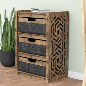 Hexagonica Комод на 3 ящика черные корзинки Chevron 3В (750В х 528Ш х 345Г)