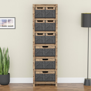 Hexagonica Шкаф-пенал Brickwall на 9 ящиков черные корзинки 6М+3В (1800В х 528Ш х 345Г)