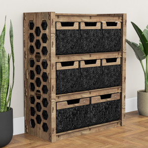Hexagonica Комод на 8 ящиков черные корзинки Honeycomb 6М+2В (900В х 750Ш х 345Г)