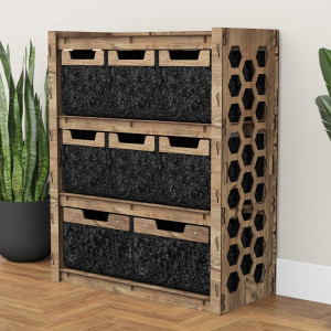Hexagonica Комод на 8 ящиков черные корзинки Honeycomb 6М+2В (900В х 750Ш х 345Г)
